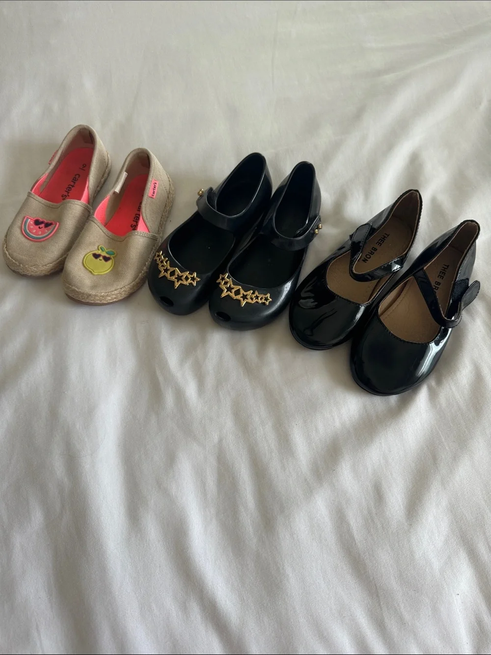 Bundle 3pairs Girls shoes Carter’s sz9 Mini Melissa size 10 /THEE BRON SIZE 9